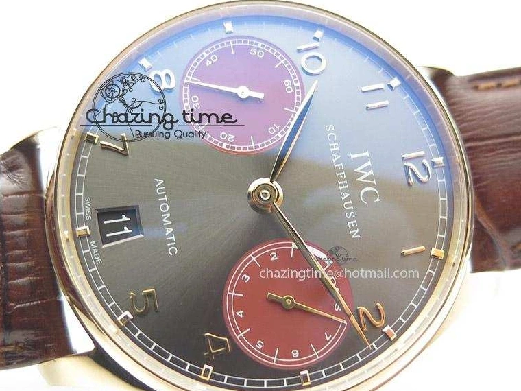 MIROTIME 0404 Portuguese Real PR IW500127 RG ZF 1:1 Best Edition Grey Red Dial On Brown Leather Strap A52010 V AllSeason 7331